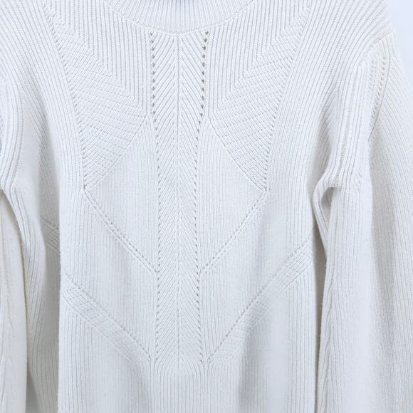 French Connection White Polymide Crop LaceKnit MockNeck Sweater Balloon Sleeve M - Picture 4 of 11